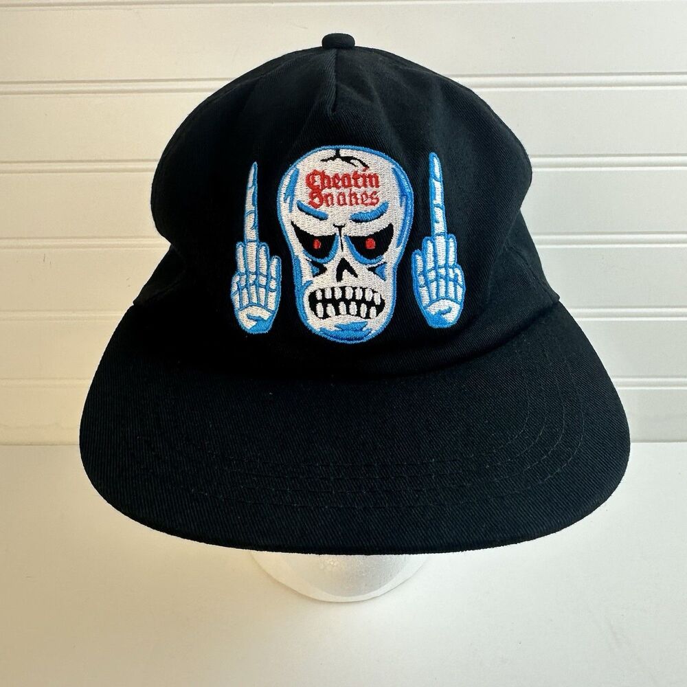 Cheatin Snakes Worldwide Black Hat Embroidered Skull Trucker Streetwear Cap